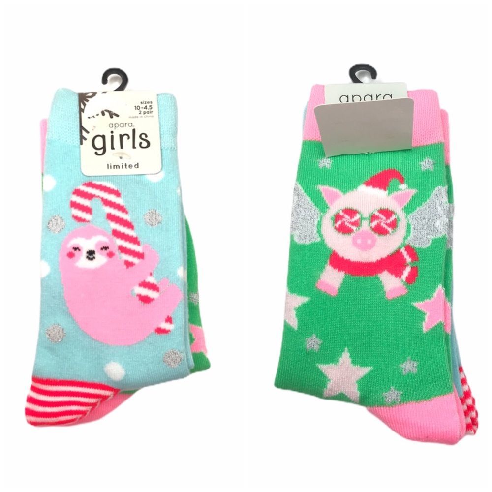 Apara Sloth & Flying Pig Crew Socks Blue Pink